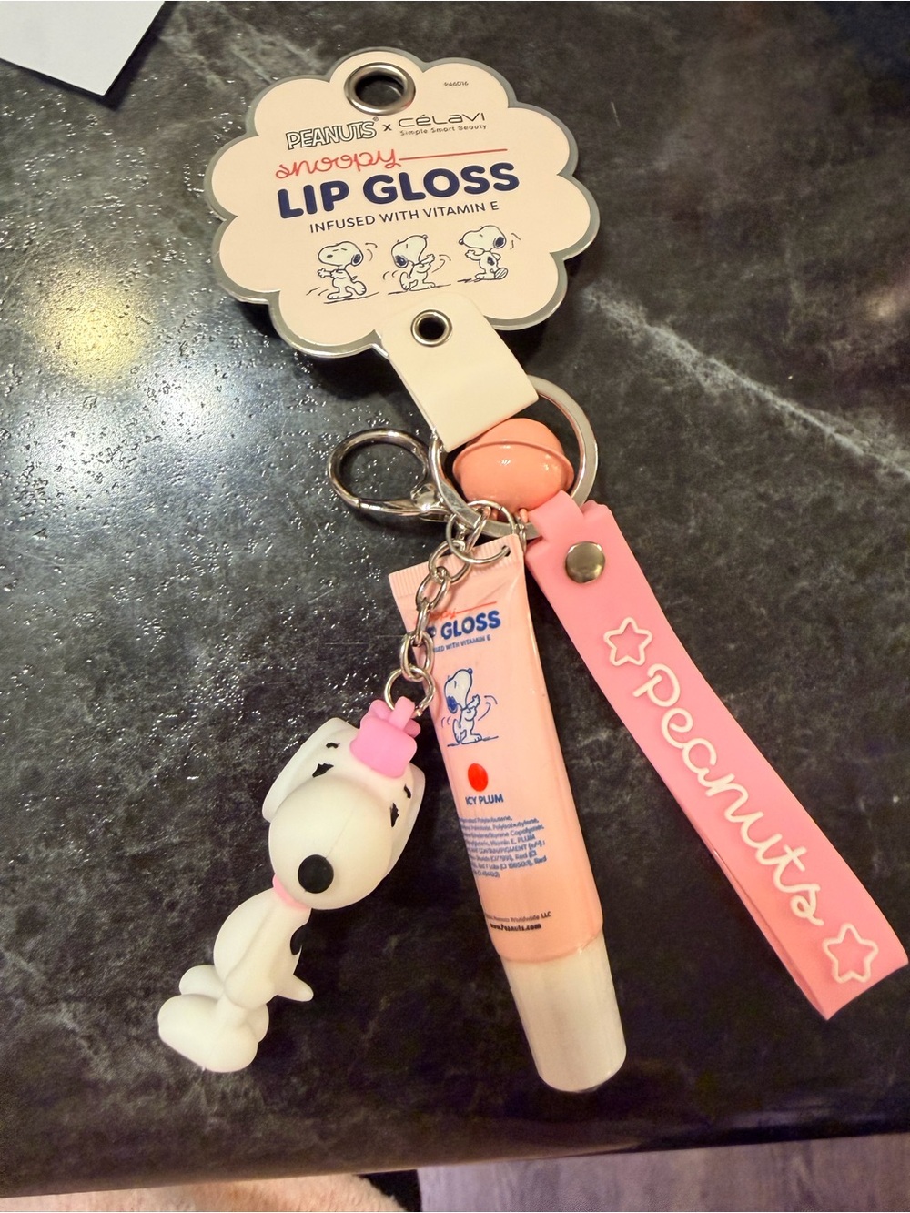 Peanuts Snoopy Pink Lip Gloss Keychain with Pink Strap